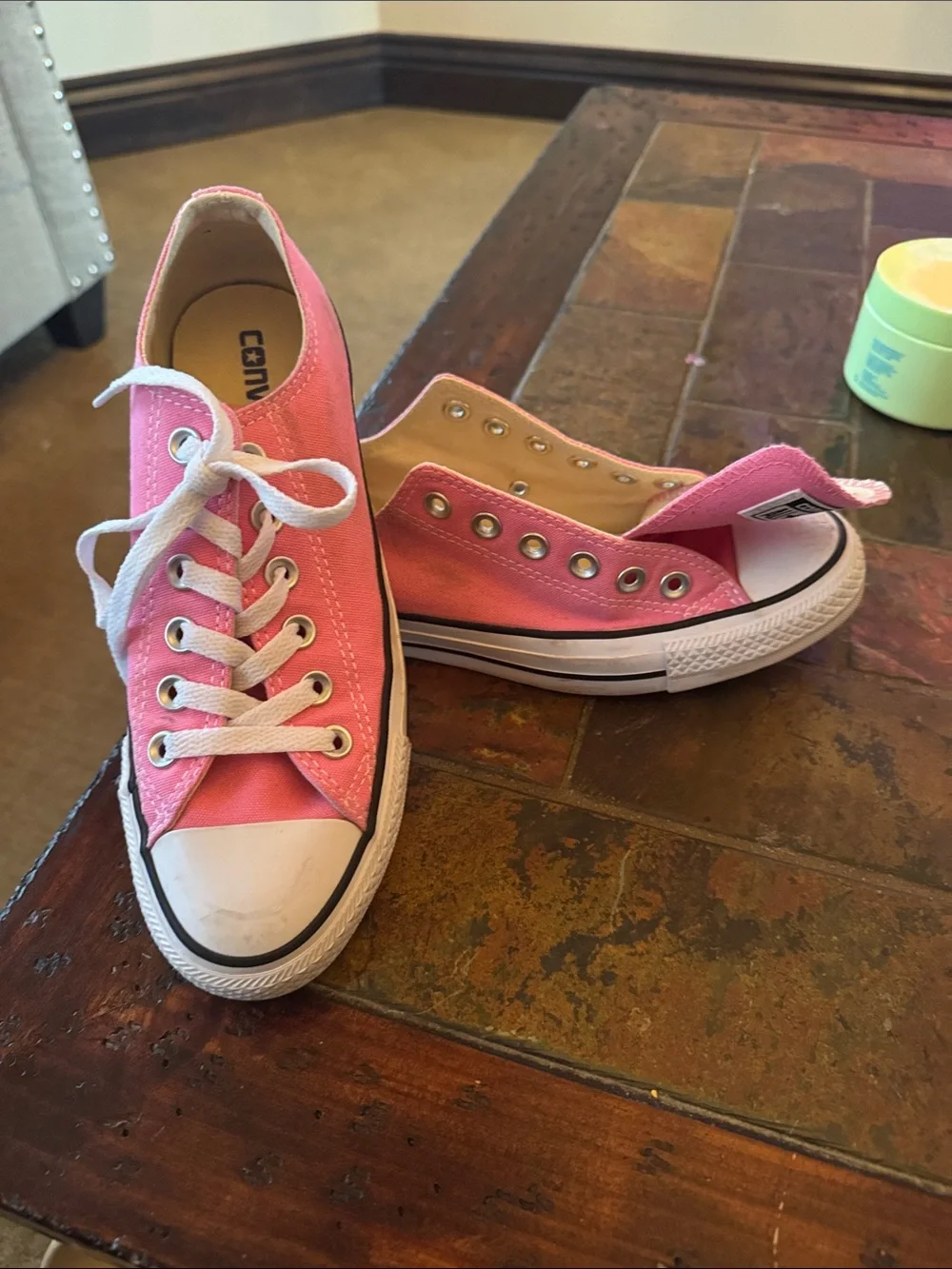 Converse Kids Pink Canvas Low-Top Sneakers with White Laces